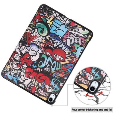 iPad Air 11 (2024) Kotelo Auto Herää / Nuku Kolminkertainen Taittojalusta Tabletin Suoja - Graffiti