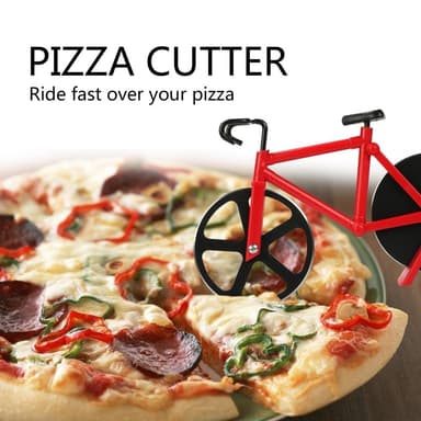 Ruostumattomasta teräksestä valmistettu pyörän muotoinen pizzaleikkuri keittiötyökalu - punainen