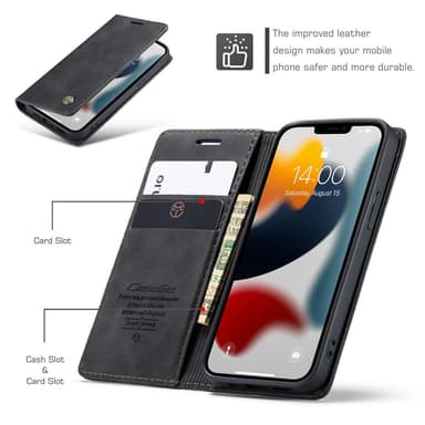 CASEME Retro lompakkokotelo iPhone 13 - musta