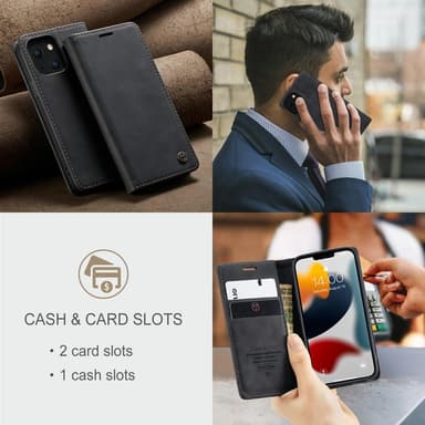 CASEME Retro lompakkokotelo iPhone 13 - musta
