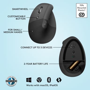 Logitech Lift Left Vertical langaton hiiri (ruusu)