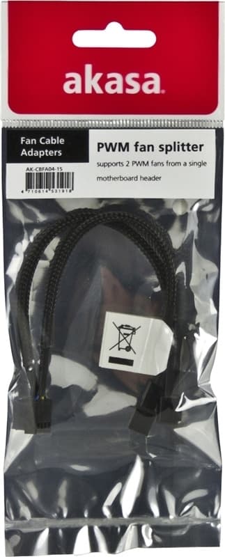 AKASA PWM-tuulettimen haaroitin, 1x4-pin uros - 2x-4-pin naaras, musta