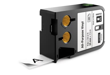 DYMO XTL Monikäyttöinen vinyylitarra, 24mm, musta teksti, valk. tausta