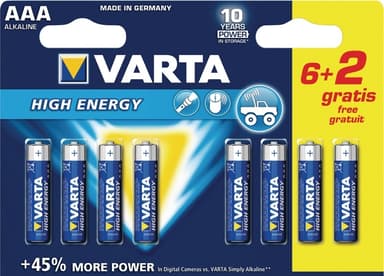 Varta Alkaliparisto AAA 1.5 V High Energy 8-Monipakkaus