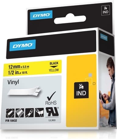 DYMO Rhino Professional, pysyvä merkkausteippi, vinyylitarra, 12mm