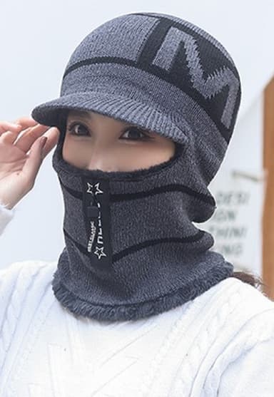 Unisex Balaclava - Neulottu kasvonaamio vetoketjulla ja hatulla Harmaa