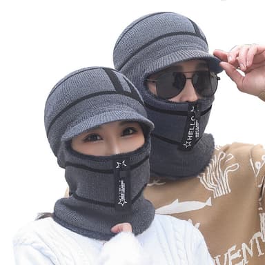 Unisex Balaclava - Neulottu kasvonaamio vetoketjulla ja hatulla Harmaa