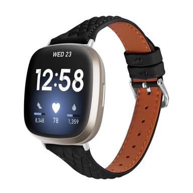 Aidosta nahasta valmistettu kellonhihna Fitbit Versa 4:lle Musta