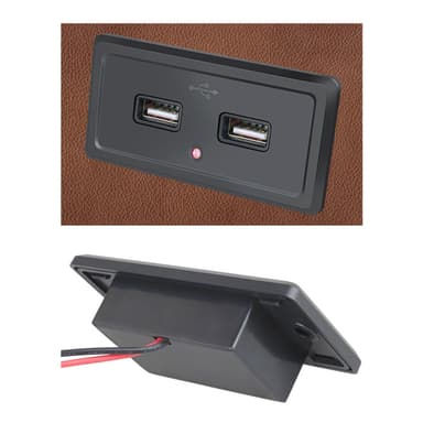 Autolaturin latauspaneeli, jossa 2 USB-liitäntää