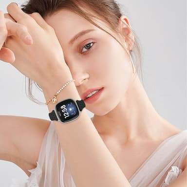 Aidosta nahasta valmistettu kellonhihna Fitbit Versa 4:lle Musta