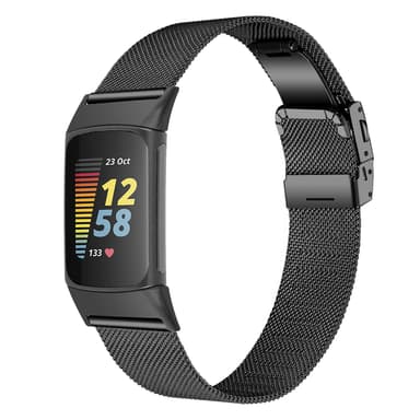 Ruostumattomasta teräksestä valmistettu kelloranneke Fitbit Charge5/6:lle Musta