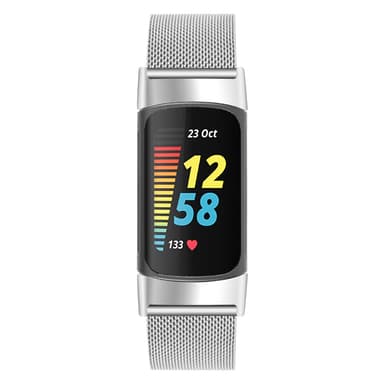 Ruostumattomasta teräksestä valmistettu kelloranneke Fitbit Charge 5 Charge 6:lle Hopea