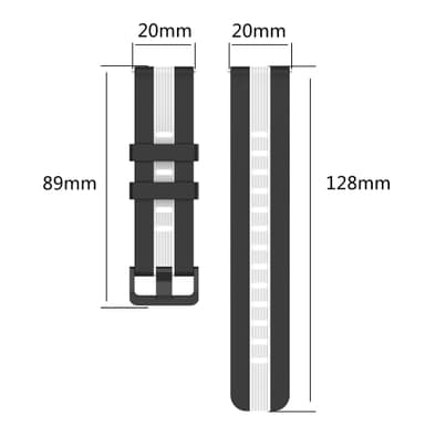 20 mm:n silikoniranneke Samsung- ja Huawei-kelloille Musta + Valkoinen
