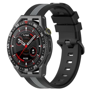 22 mm:n silikoniranneke Garmin/Samsung/Xiaomi-kelloille Musta + harmaa