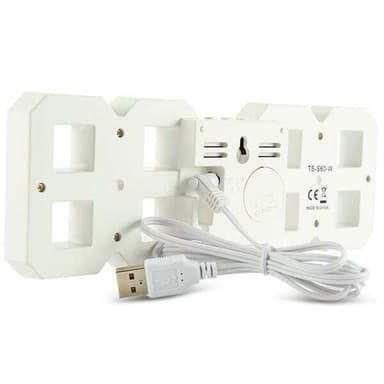 Suuri 3D-digitaalinen seinäkello / herätyskello valkoisella LED-valolla - Monitoiminen