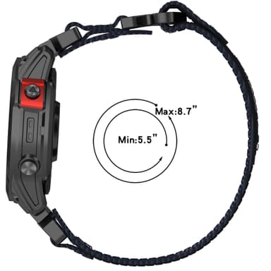 22 mm kellon ranneke Garmin Quatix 7 Pro/FeniX/Fenix‐6/Fenix‐5 Size M Nylon Musta