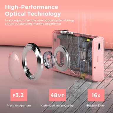 Digikamera 48MP 2,7K FHD 16X digitaalinen zoom 2,88 tuuman näyttö Vaaleanpunainen