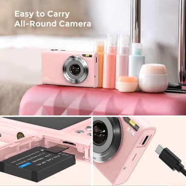 Digikamera 48MP 2,7K FHD 16X digitaalinen zoom 2,88 tuuman näyttö Vaaleanpunainen