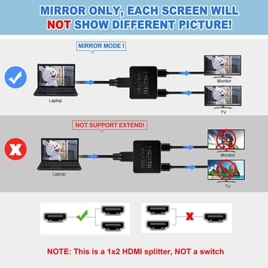 4K HDMI-jakaja 1 sisään / 2 ulostuloa Musta