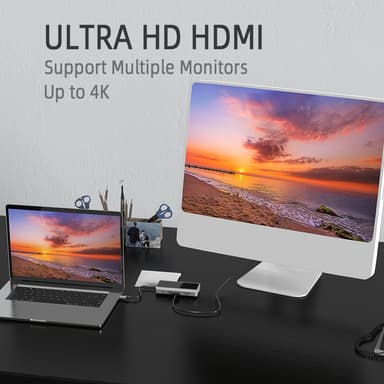 11 in 1 USB C -keskitin, jossa USB 3.0, HDMI, RJ45, SD/TF-kortinlukija, 100 W PD-lataus