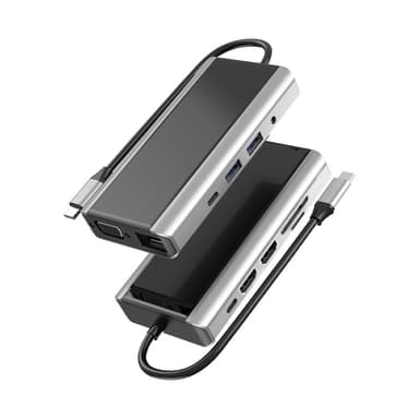 11 in 1 USB C -keskitin, jossa USB 3.0, HDMI, RJ45, SD/TF-kortinlukija, 100 W PD-lataus