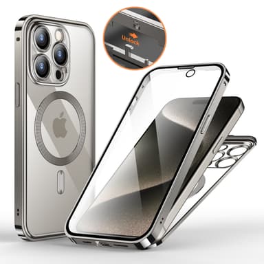 iPhone kotelo näytönsuojalla iPhone 15 -sarjalle Hopea iPhone 15