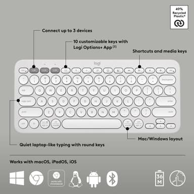 Logitech Pebble Keys 2 K380s langaton näppäimistö (valkoinen)