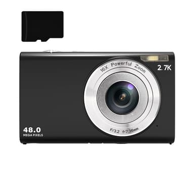 Digikamera 48MP 2,7K FHD 16X digitaalinen zoom 2,88 tuuman näyttö Musta