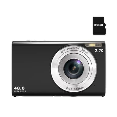 Digikamera 48MP 2,7K FHD 16X digitaalinen zoom 2,88 tuuman näyttö Musta