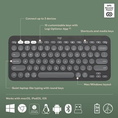 Logitech Pebble 2 K380S/M350S näppäimistö + hiiri (grafiitti)