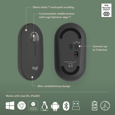 Logitech Pebble 2 K380S/M350S näppäimistö + hiiri (grafiitti)