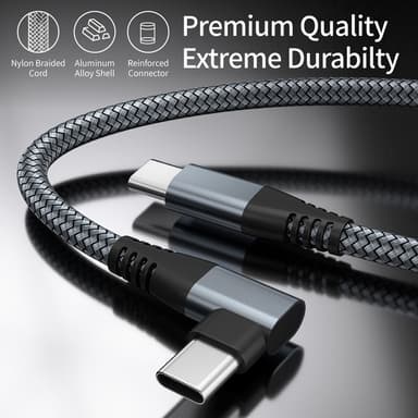 USB-C-laturi kulmaliittimellä 60 W pikalataus Harmaa 2 m