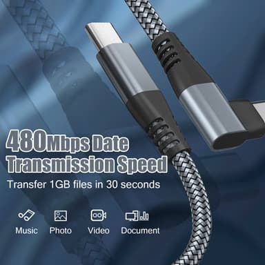 USB-C-laturi kulmaliittimellä 60 W pikalataus Harmaa 2 m