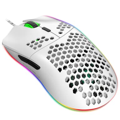 Langallinen pelihiiri RGB:llä, 6 säädettävällä DPI:llä, 6 painikkeella Valkoinen