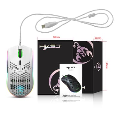 Langallinen pelihiiri RGB:llä, 6 säädettävällä DPI:llä, 6 painikkeella Valkoinen