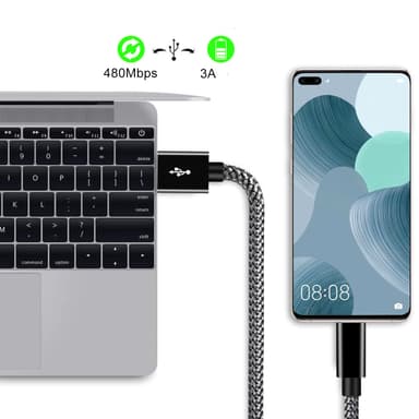 USB-A 2.0 - USB C -kaapeli 3A pikalatauksella Musta 1 m