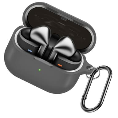 Suojaava silikonikotelo Samsung Galaxy Buds3/Buds3 Pro -kuulokkeille, karabiinihaka Harmaa