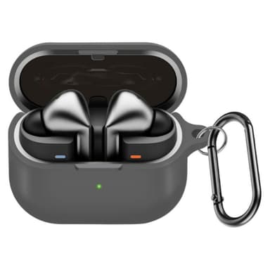 Suojaava silikonikotelo Samsung Galaxy Buds3/Buds3 Pro -kuulokkeille, karabiinihaka Harmaa