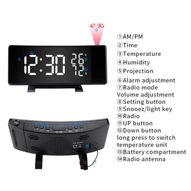 Monitoiminen LED-projektioherätyskello