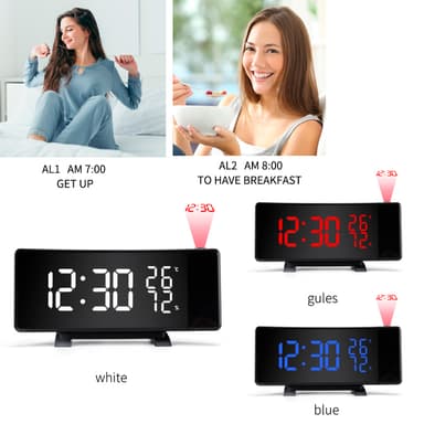 Monitoiminen LED-projektioherätyskello