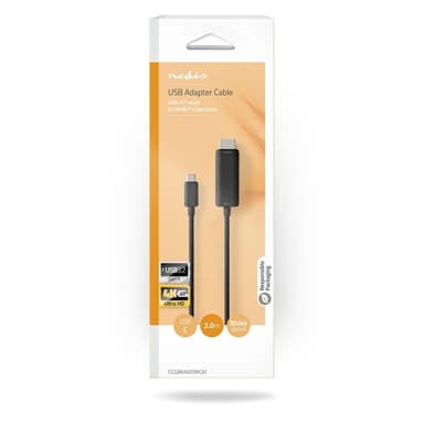 Nedis USB-C™ Sovitin | USB 3.2 Gen 1 | USB-C™ Uros | HDMI™ liitin | 4K@60Hz | 2.00 m | Pyöreä | Niklattu | PVC | Musta | Laatikko