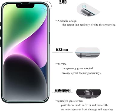 2.5D mobiilinäyttösuoja iPhone 14:lle, 2 kpl