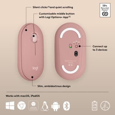 Logitech Pebble Mouse 2 M350s langaton hiiri (roosa)