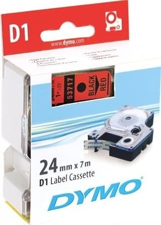 DYMO D1 merkkausteippi, 24mm, punainen/musta teksti, 7m - 53717