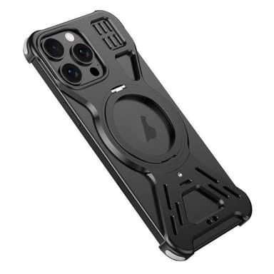 Metallinen takakuori telineellä iPhone 15 Pro:lle - Svart