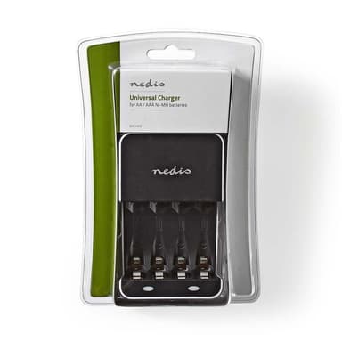 Nedis NiMH akkulaturi AA / AAA | 1.2 V DC | Trickle-lataus | Euro/Tyyppi C (CEE 7/16) | Akun tyyppi: AA / AAA | Musta / Valkoinen
