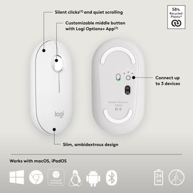 Logitech Pebble Mouse 2 M350s langaton hiiri (valkoinen)