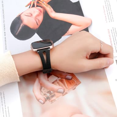 Aidosta nahasta valmistettu kellonhihna Fitbit Versa -älykellolle Musta