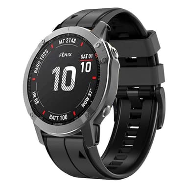 26mm pehmeät silikonikellon hihnat Garmin Fenix 6X/Fenix7X/7X pro, COROS Musta