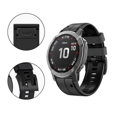 26mm pehmeät silikonikellon hihnat Garmin Fenix 6X/Fenix7X/7X pro, COROS Musta